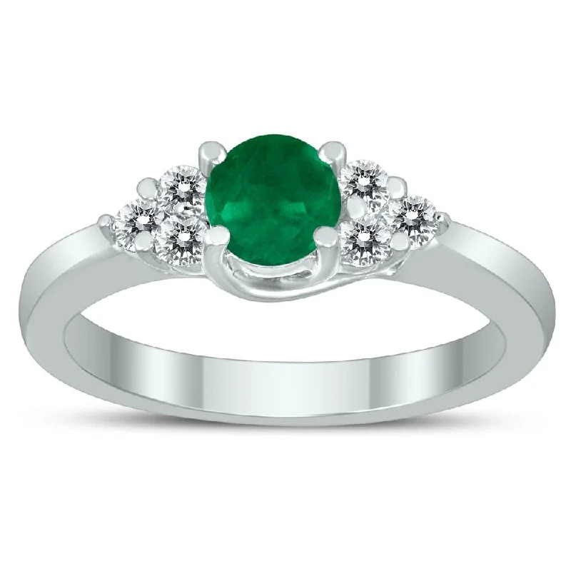 5MM Emerald and Diamond Cynthia Ring in 10K White Gold