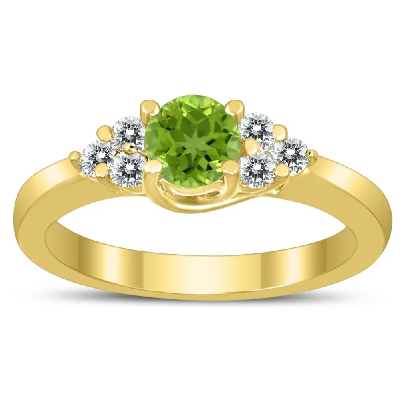 5MM Peridot and Diamond Cynthia Ring in 10K Yellow Gold