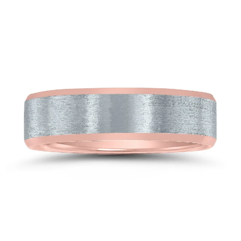 6mm Contemporary Two Tone 10K White and Rose Gold Wedding Band