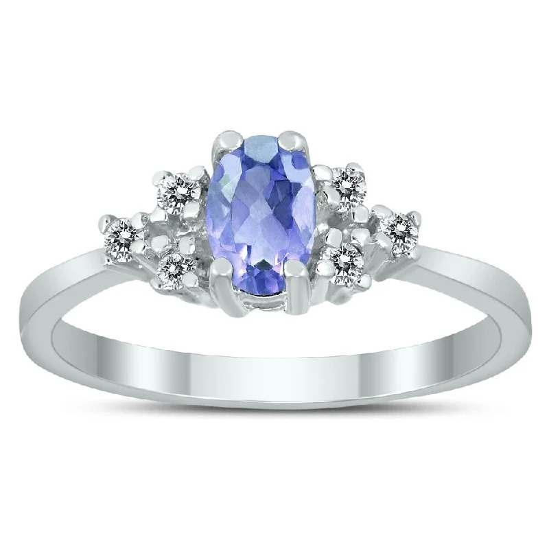 6X4MM Tanzanite and Diamond Regal Ring in 10K White Gold