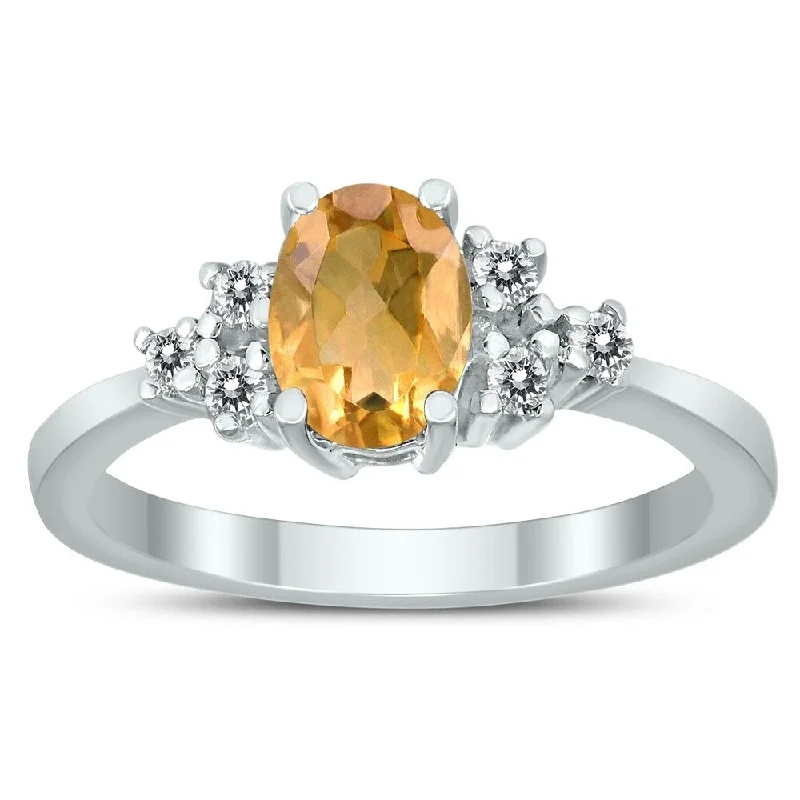 7X5MM Citrine and Diamond Regal Ring in 10K White Gold