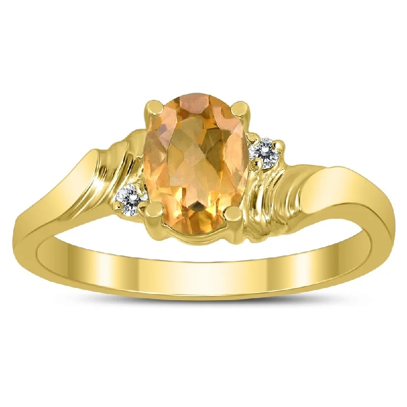 7X5MM Citrine and Diamond Wave Ring in 10K Yellow Gold