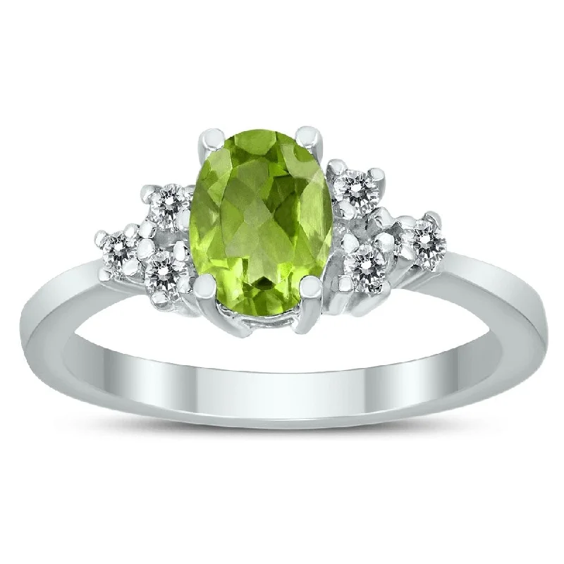 7X5MM Peridot and Diamond Regal Ring in 10K White Gold