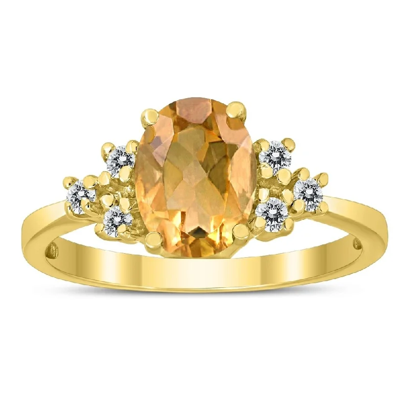 8X6MM Citrine and Diamond Regal Ring in 10K Yellow Gold