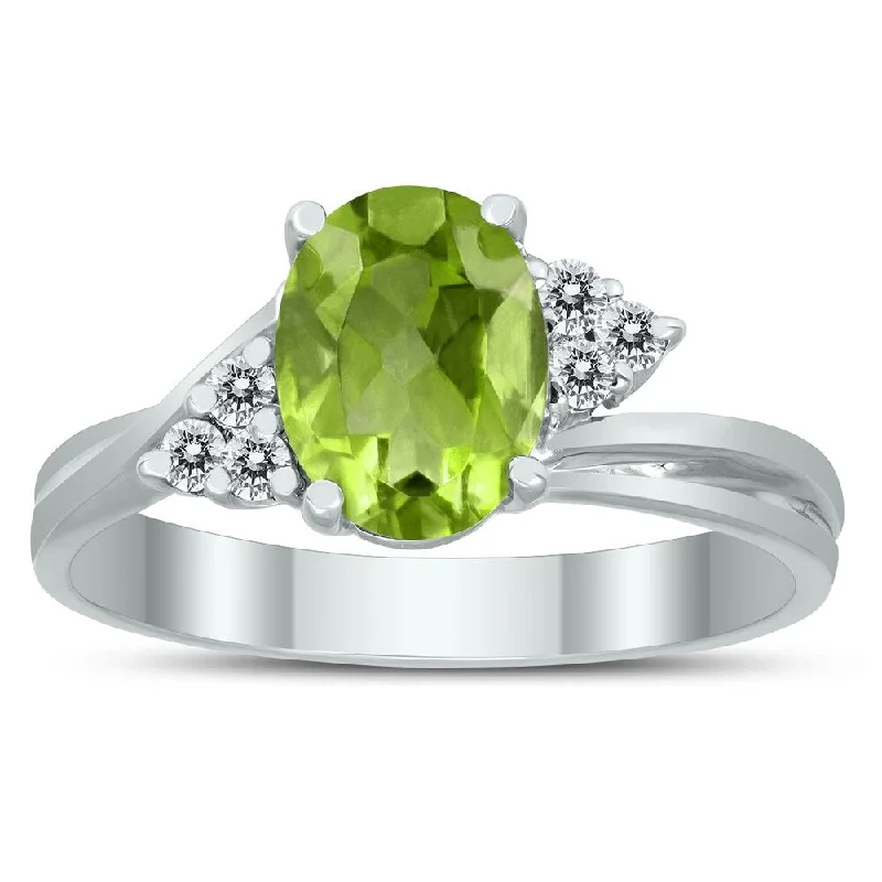 8X6MM Peridot and Diamond Twist Ring in 10K White Gold