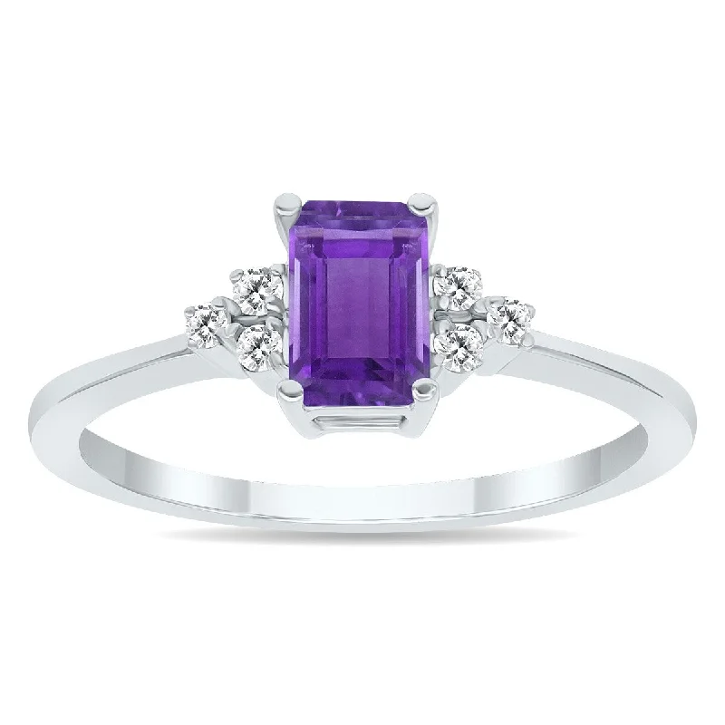 Amethyst and Diamond Regal Ring in 10k White Gold