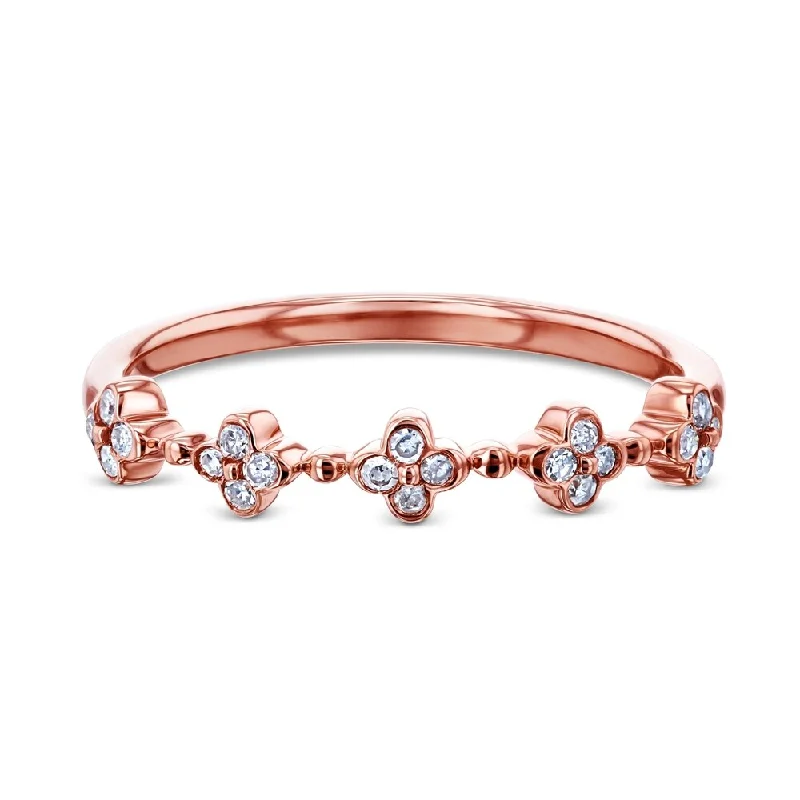 Annello by Kobelli 10k Rose Gold 1/10ct TDW Quad Cluster Diamond Pattern Slender Fashion Band