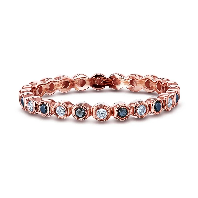 Annello by Kobelli 10k Rose Gold 1/8ct TDW Alternating Black and White Diamond Bezel Rose Gold Ring