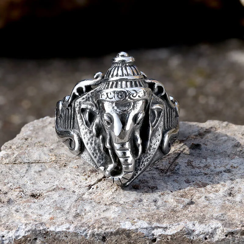 Auspicious Elephant Stainless Steel Animal Ring