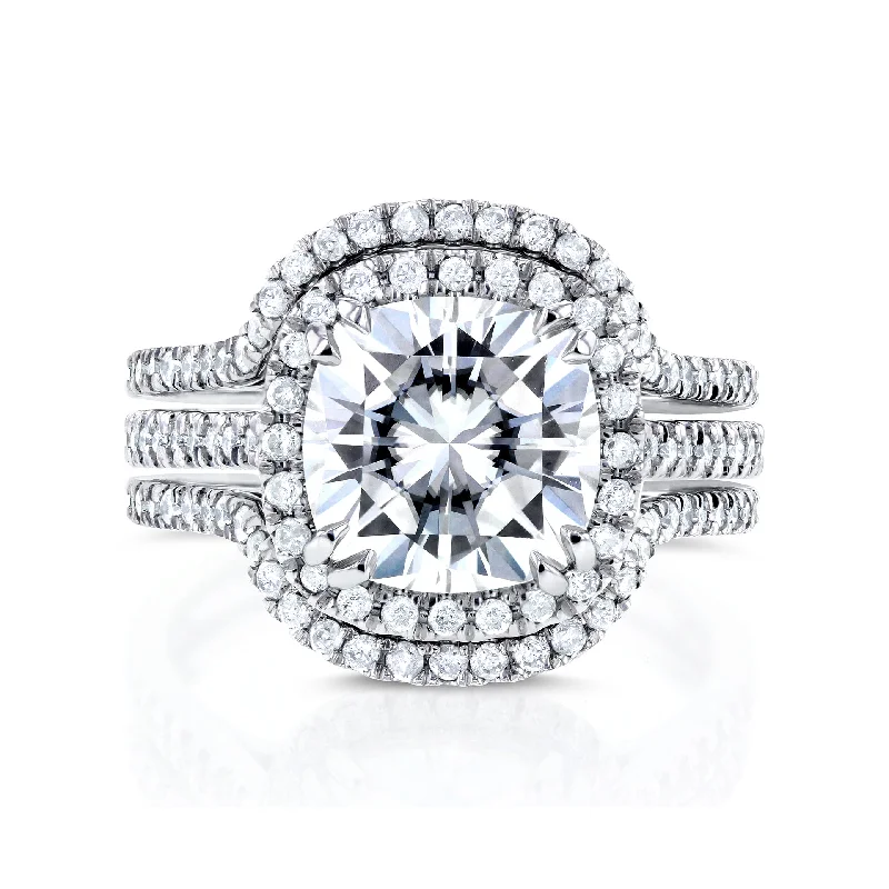 3-1/2ct.tw Original Cushion 8.5 Halo Bridal Stack - Enhancer Bands