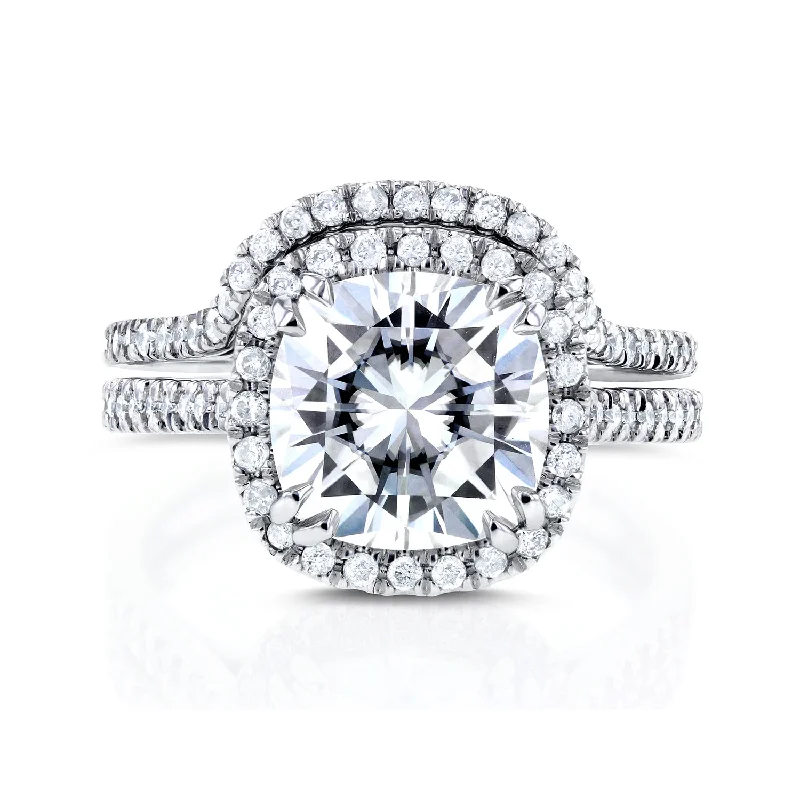 3-1/4c.tw Cushion Cathedral Halo Bridal Set