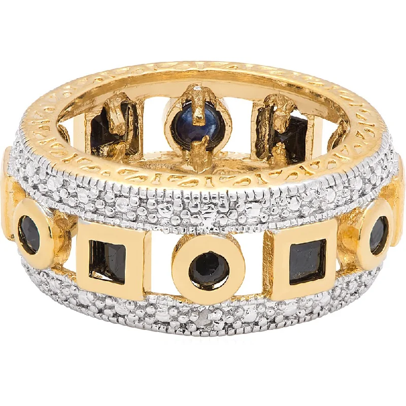 Dolce Giavonna Gold Over Sterling Silver Sapphire and Diamond Accent Geometric Design Ring