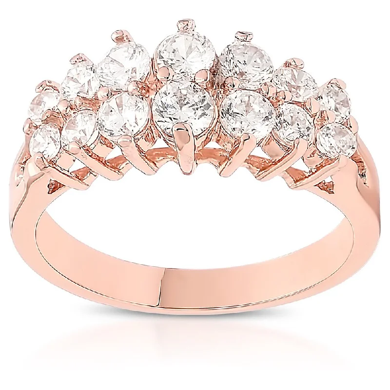 Dolce Giavonna Rose Gold Overlay Cubic Zirconia Two-row Band Ring