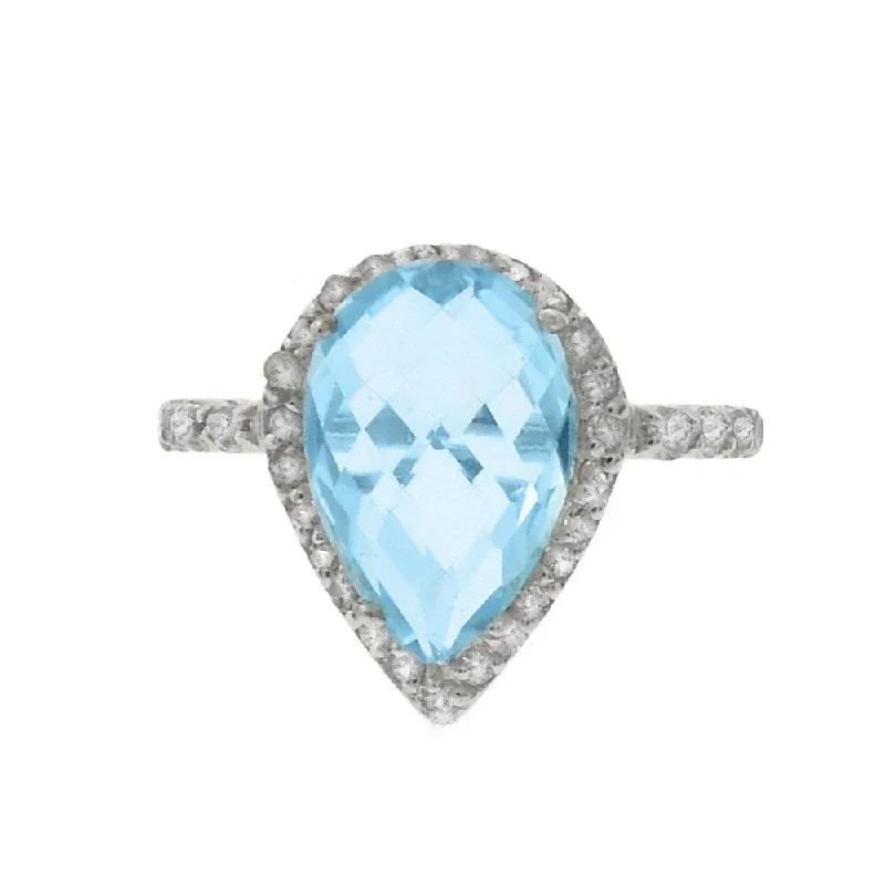 Dolce Giavonna Silver Overlay Blue Topaz and Cubic Zirconia Teardrop Ring