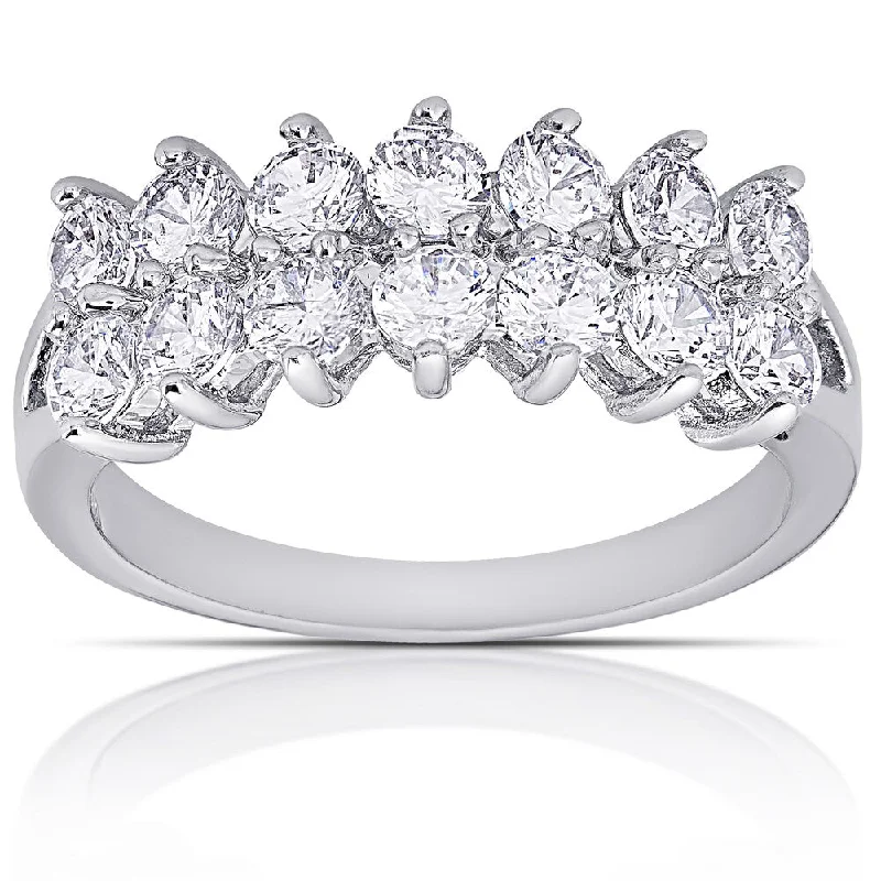 Dolce Giavonna Silver Overlay Cubic Zirconia 2-Row Ring