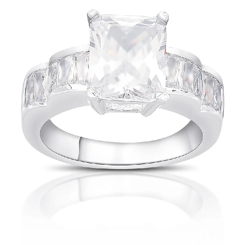 Dolce Giavonna Silver Overlay Cubic Zirconia Engagement Ring