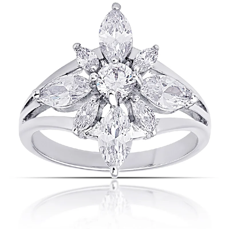 Dolce Giavonna Silver Overlay Cubic Zirconia Flower Design Ring