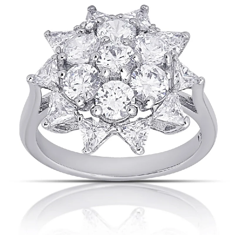 Dolce Giavonna Silver Overlay Cubic Zirconia Flower Design Ring