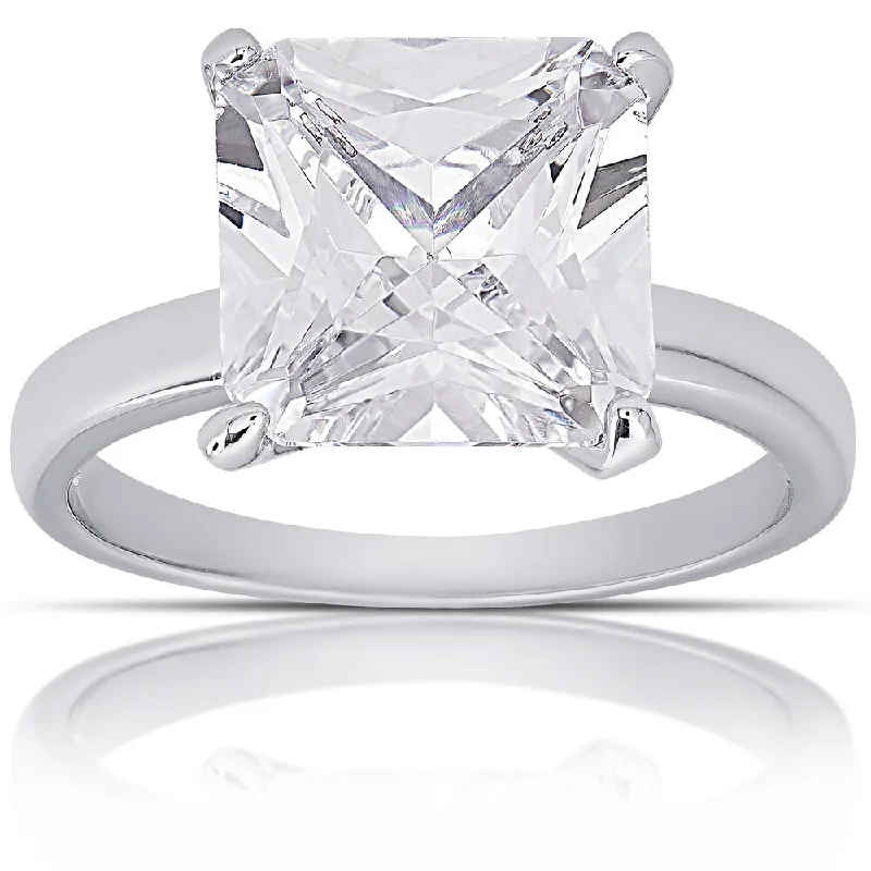 Dolce Giavonna Silver Overlay Cubic Zirconia Square-cut Solitaire Engagement Ring