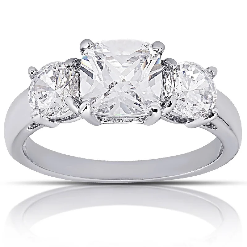 Dolce Giavonna Silver Overlay Cubic Zirconia Three-Stone Engagement Ring