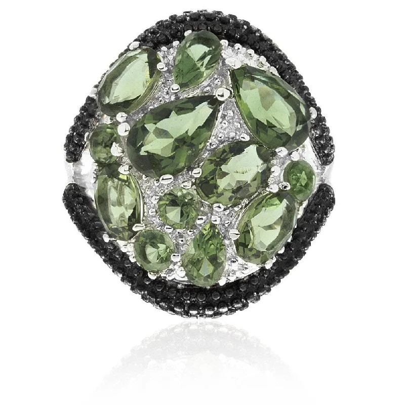 Dolce Giavonna Silver Overlay Simulated Green Topaz Cocktail Ring