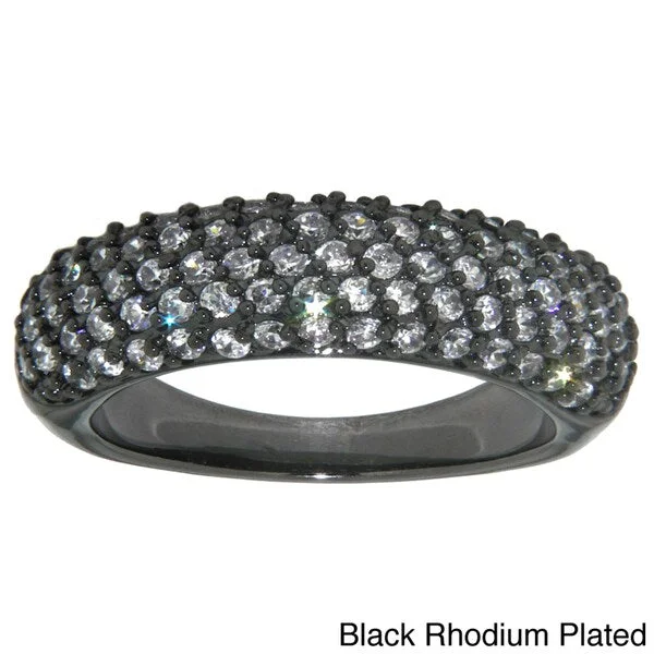 Dolce Giavonna Silverplated or Black Overlay White Cubic Zirconia Ring