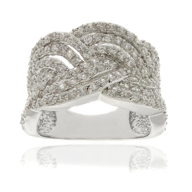 Dolce Giavonna Silverplated White Cubic Zirconia Braided Ring