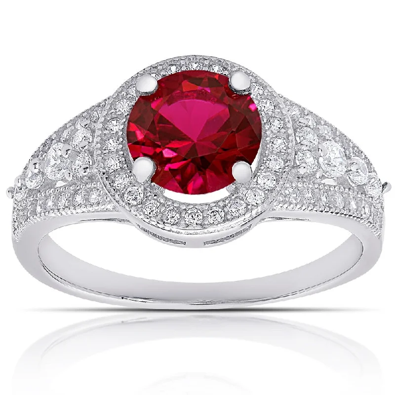 Dolce Giavonna Sterling Silver Simulated Ruby & Cubic Zirconia Ring - White