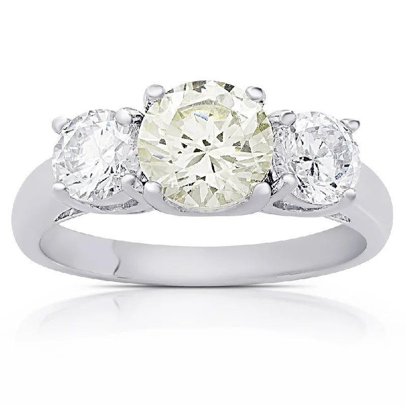 Dolce Giavonna Sterling Silver Simulated Yellow Diamond and Cubic Zirconia Three Stone Engagement Ring