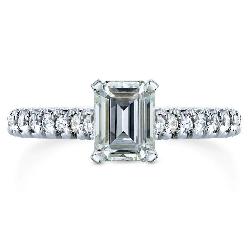 Emerald-Cut Moissanite Engagement Ring with Diamond 1 1/5 CTW 14k White Gold