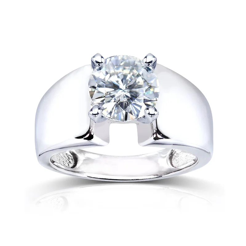 Extra Wide Ring - Round Brilliant 2ct Moissanite