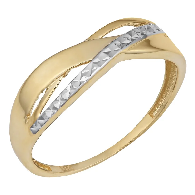 Fremada 14k Two-tone Gold Diamond-cut and High Polish Triple Highway Ring