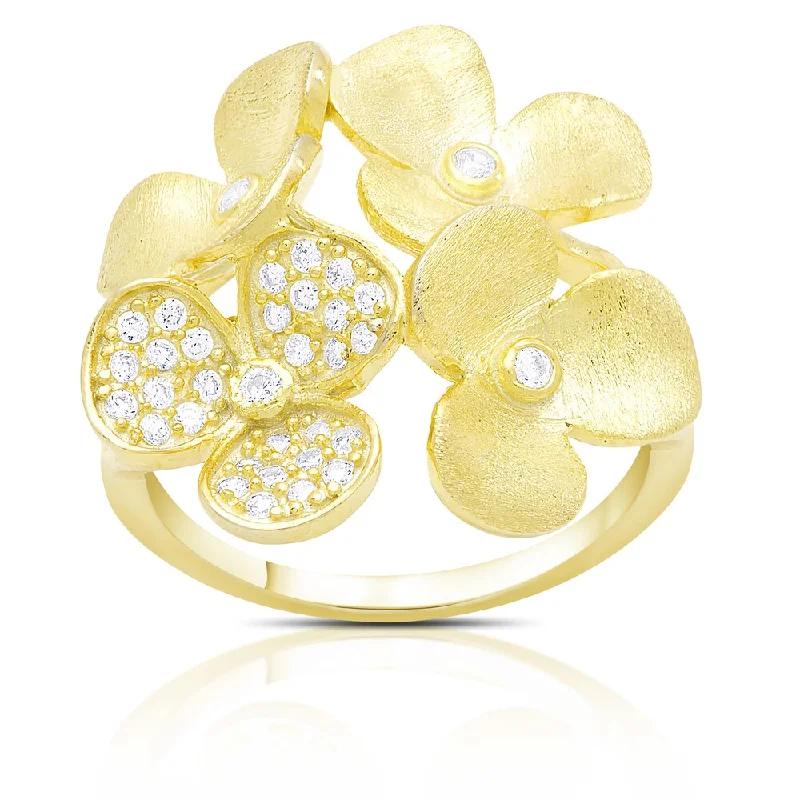 Gold over Sterling Silver Cubic Zirconia Multi Flower Ring