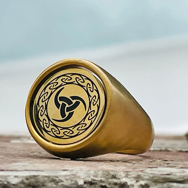 Gold Viking Symbols Stainless Steel Spinner Ring