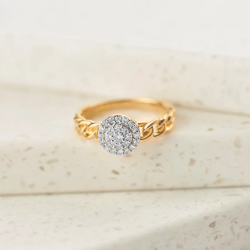 Halo Cluster Chain Link Diamond Ring