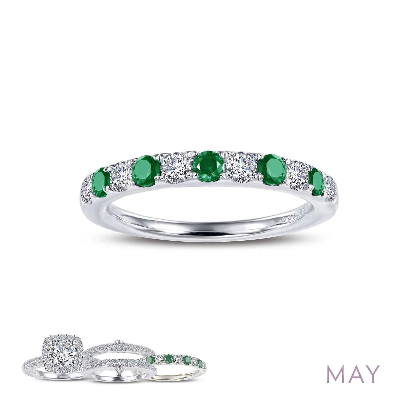 Lafonn Simulated Diamond & Emerald May Birthstone Stackable Ring BR004EMP