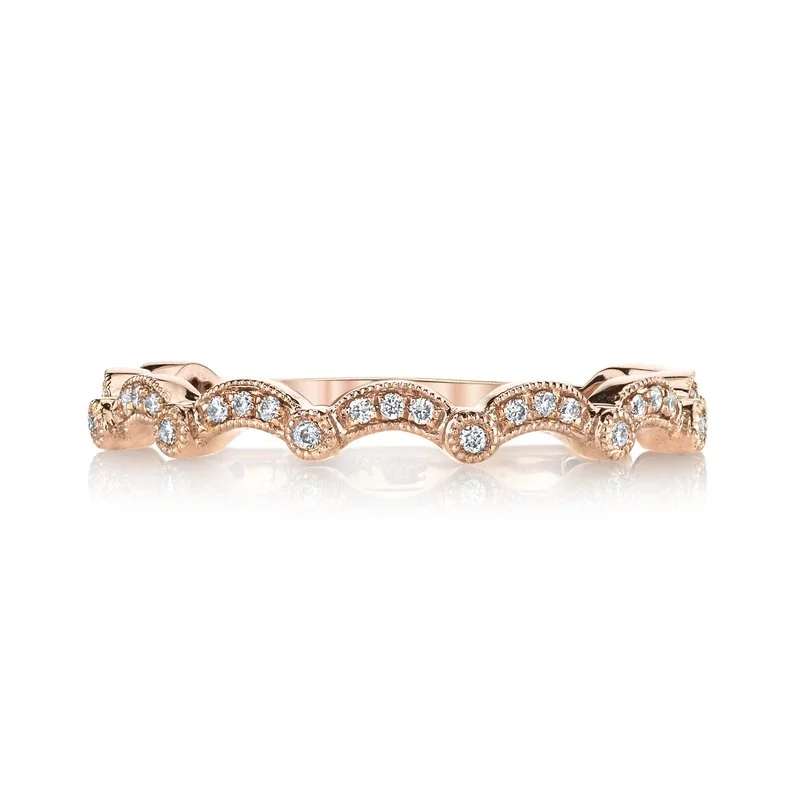 14K Rose Gold 0.12ct. Diamond Scalloped Stackable Fashion Ring