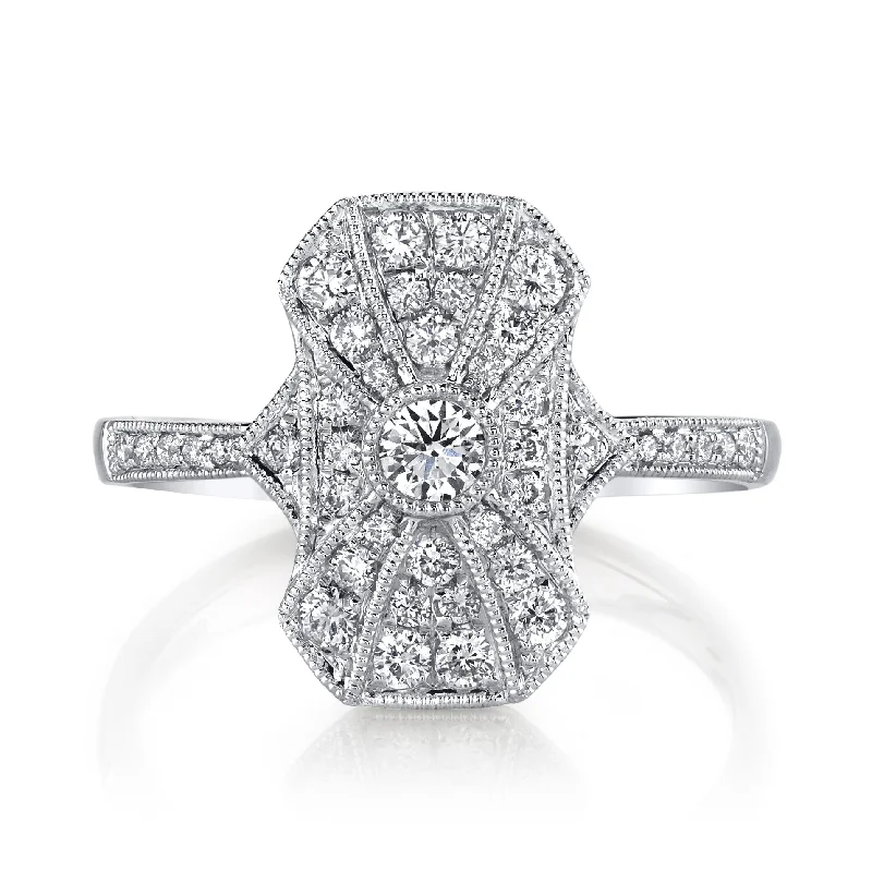 14K White Gold 0.48ct. Diamond Filigree & Milgrain Detailing Fashion Ring