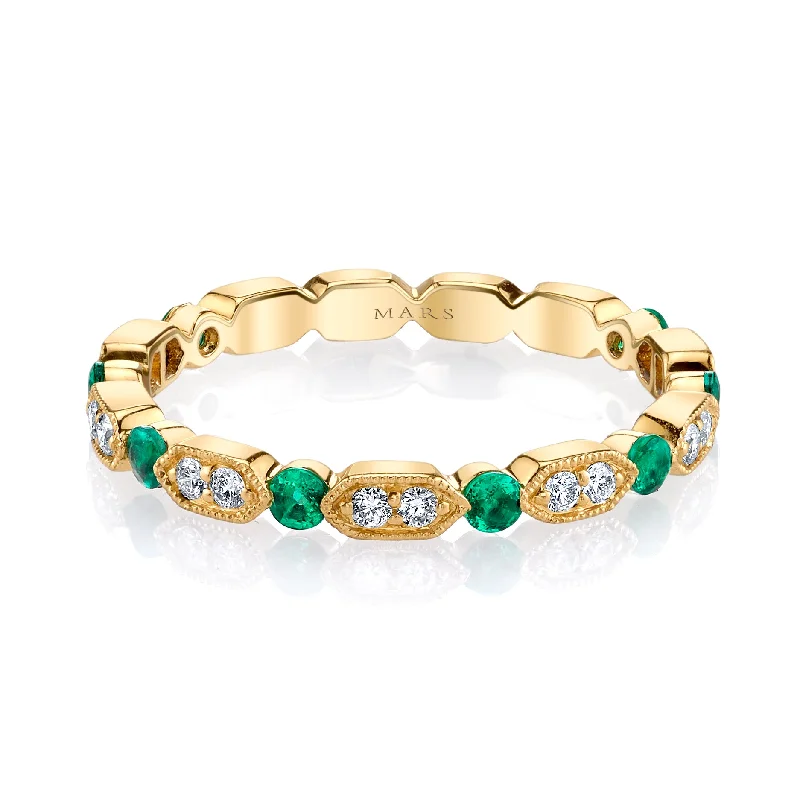 14K Yellow Gold 0.15ct. Diamond & 0.25ct. Emerald Stackable Fashion Ring