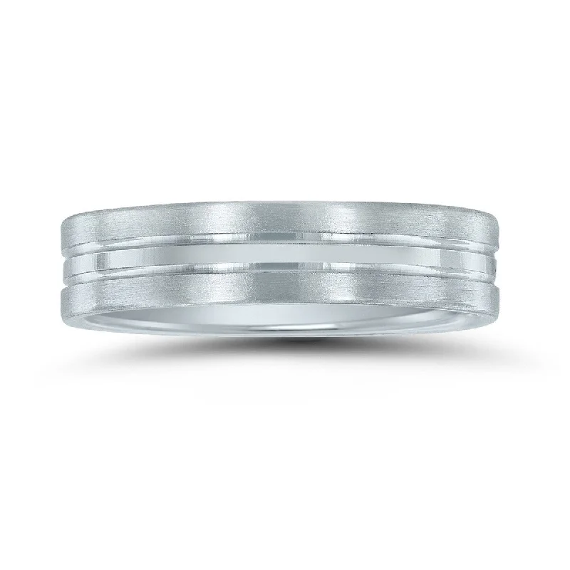 Men's 10K White Gold 5MM Wedding Band with Brushed Frost Finish