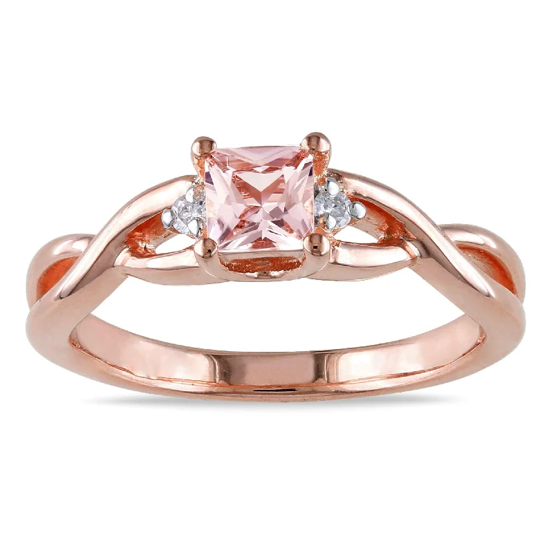 Miadora Rose Goldplated Silver Morganite Diamond Accent Ring