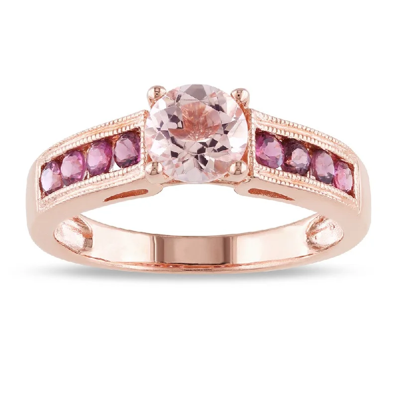 Miadora Rose-plated Silver Round-cut Morganite and Pink Tourmaline Ring