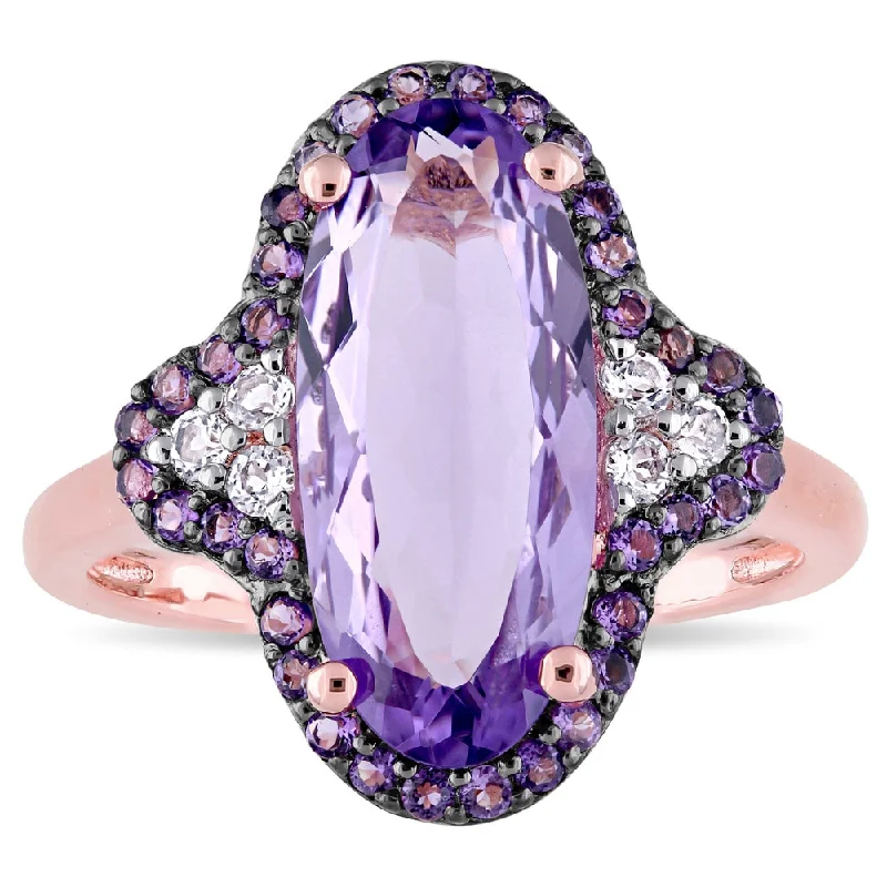 Miadora Rose Plated Sterling Silver with Black Rhodium Amethyst African-Amethyst and White Topaz Hal - Purple