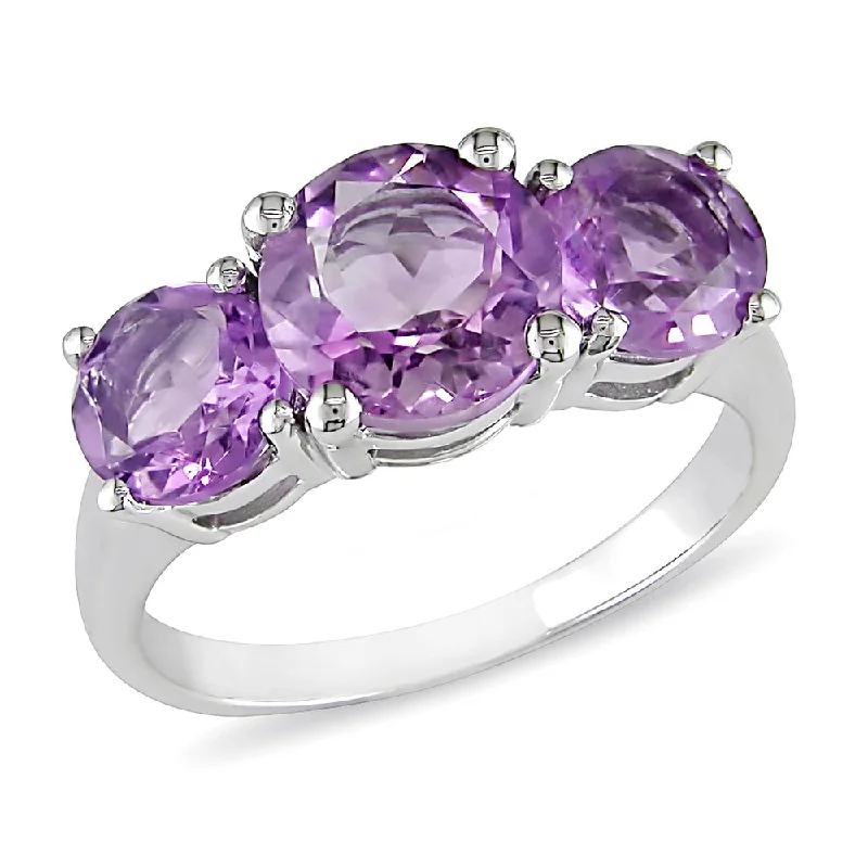 Miadora Sterling Silver 3 1/4ct TGW Amethyst 3-stone Ring