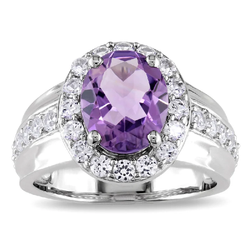 Miadora Sterling Silver Amethyst and Created White Sapphire Ring