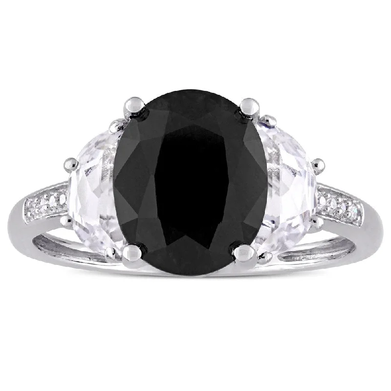 Miadora Sterling Silver Black Sapphire Created White Sapphire and Diamond Accent Engagement Ring