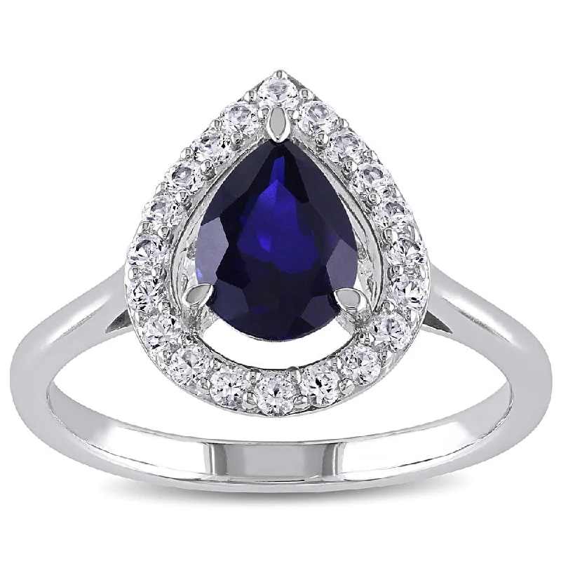 Miadora Sterling Silver Created Blue and White Sapphire Cocktail Ring