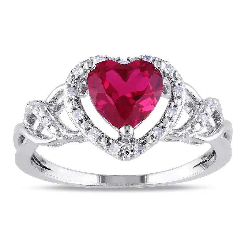 Miadora Sterling Silver Created Ruby and 1/10ct TDW Diamond Heart Ring (H-I, I2-I3)