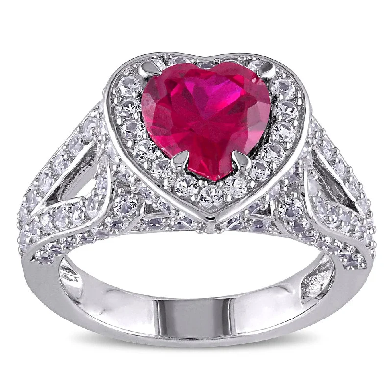 Miadora Sterling Silver Created Ruby and Created White Sapphire Heart Ring