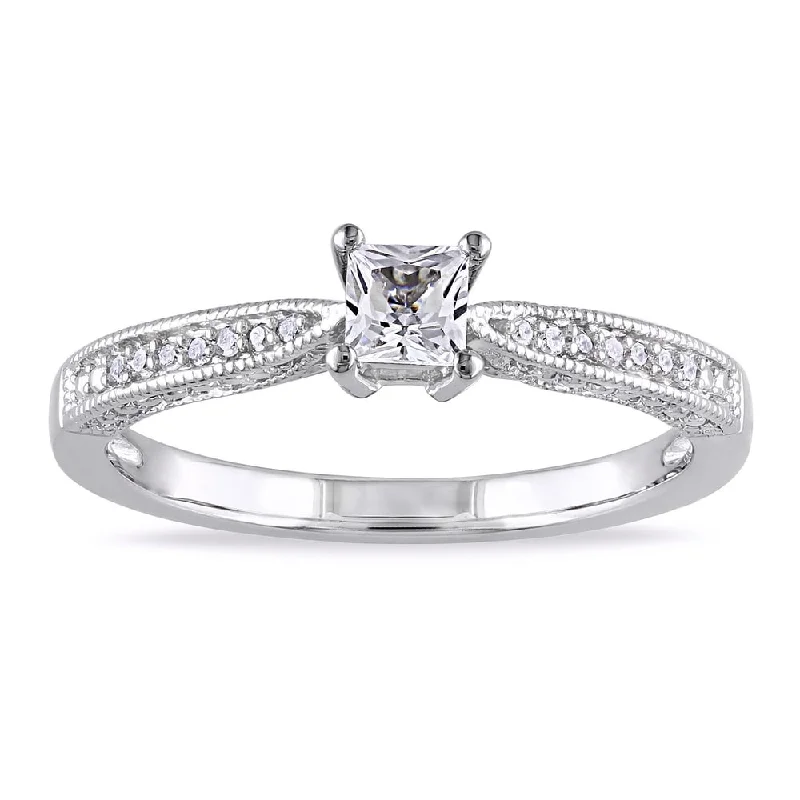 Miadora Sterling Silver Created White Sapphire and Diamond Accent Promise Ring